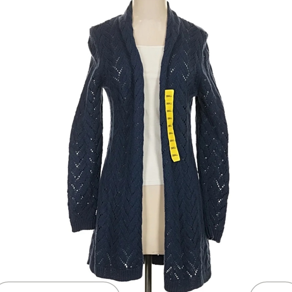 Leo & Nicole Open-Front Navy Cable Knit Women's Cardigan Sweater